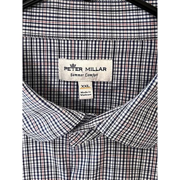 Peter Millar Summer Comfort Shirt 2XL XXL Blue White Nylon Gingham Crown Outdoor - Picture 2 of 9